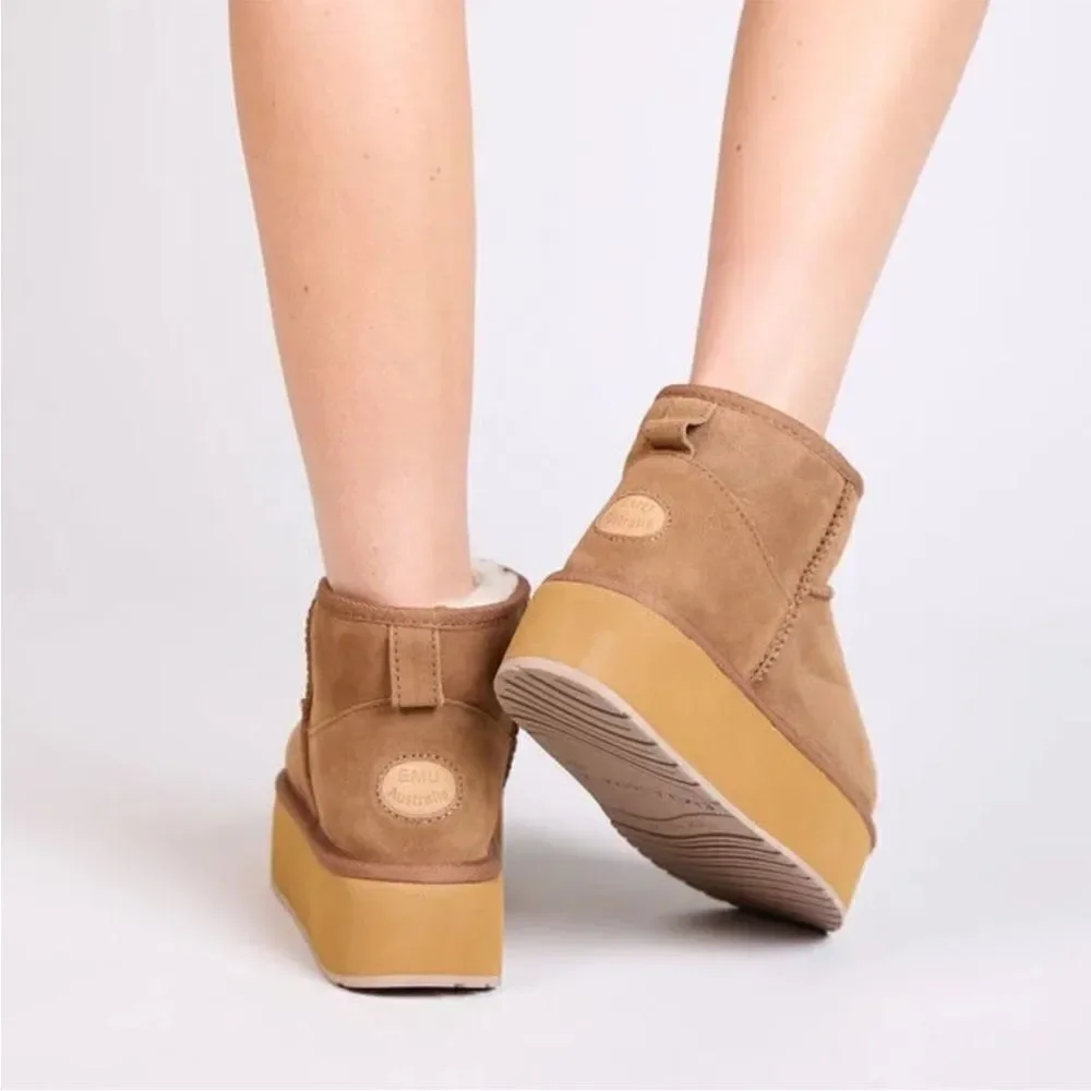 Emu Australia Stinger Micro Flatform Sheepskin Booties Slipper Boots Brown 9